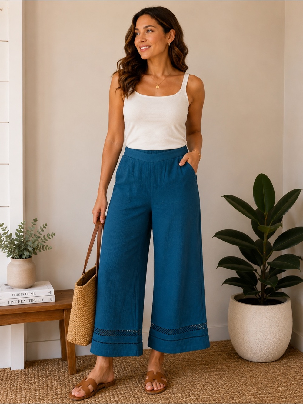 Isaac Mizrahi Teal Wide Leg Cropped Pants